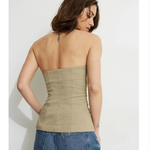 Dynamite Tube Top Gathered Women's Size XL Tan Khaki Twill Fitted NWT - Picture 11 of 12